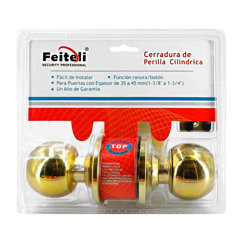 Cerradura de perilla cilíndrica de latón brillante para el baño, segu…