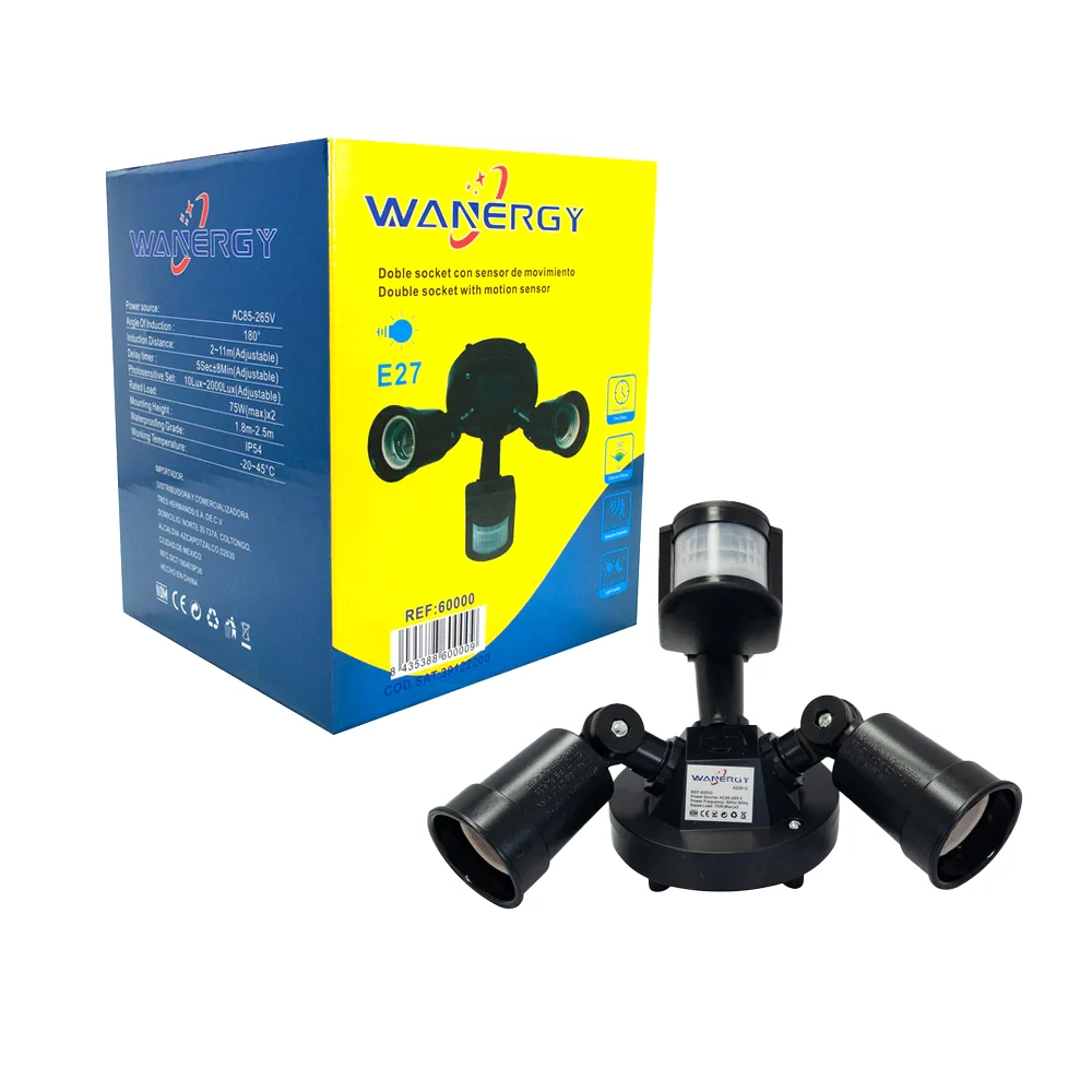 Lámpara led wanergy con doble socket y sensor de movimiento, 135x220m…