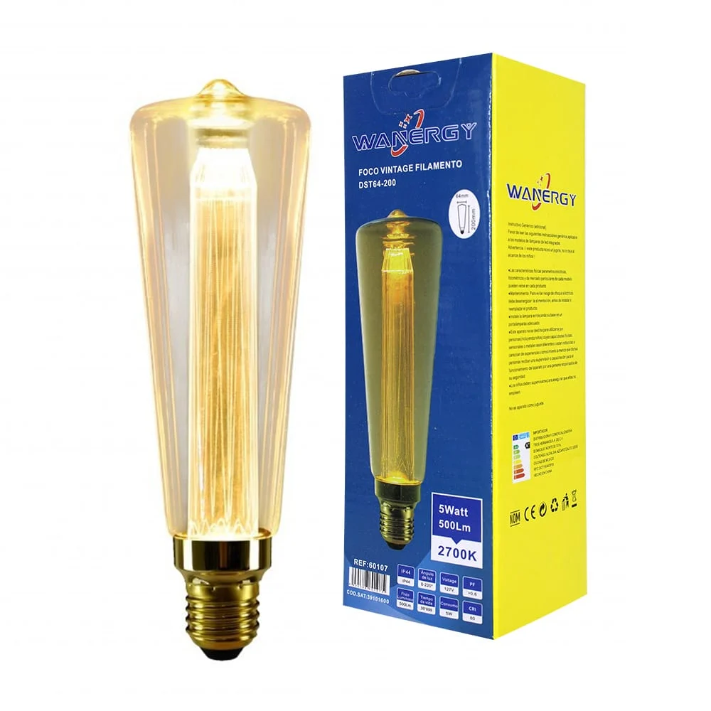 Foco led vintage wanergy con diseño alargado de luz cálida / 601075