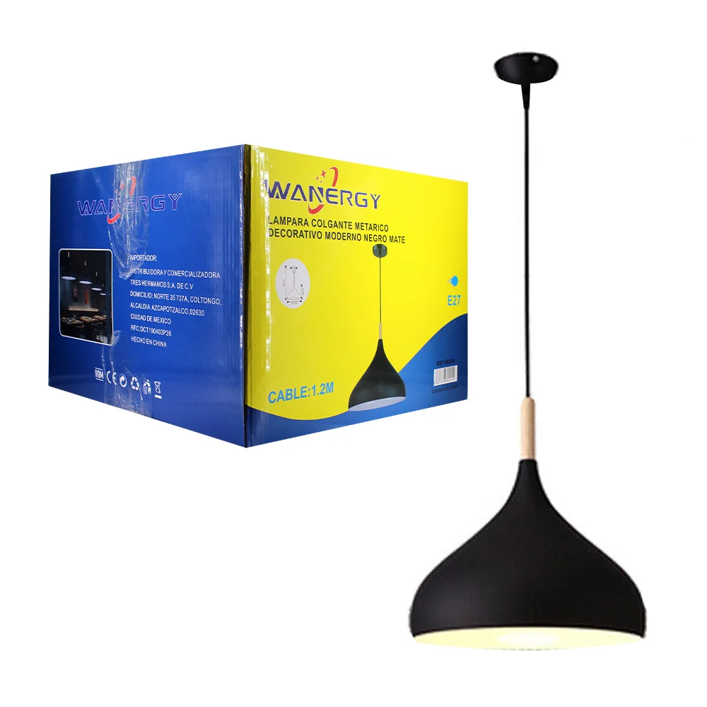 Lámpara colgante decorativa de metal wanergy en color negro mate y ca…