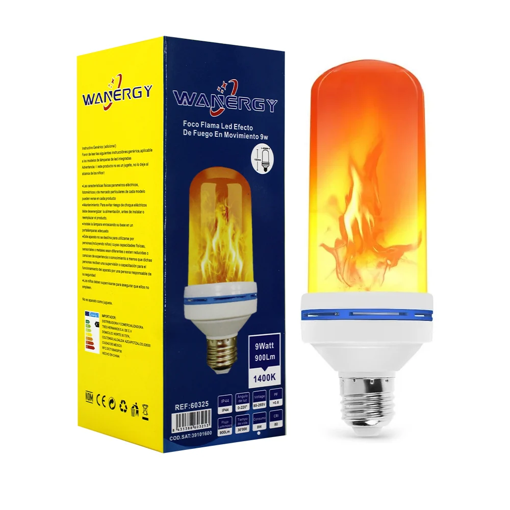Foco bombilla led con efecto de fuego en movimiento y consumo de 9 wa…