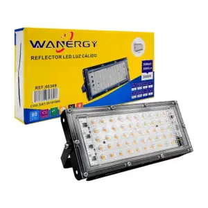 Reflector wanergy led de luz cálida 50w, rectangular y borde de plást…