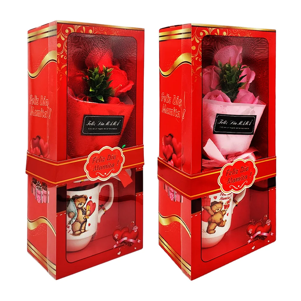 Caja de día de las madres para regalo, con rosas, luces led, taza con…