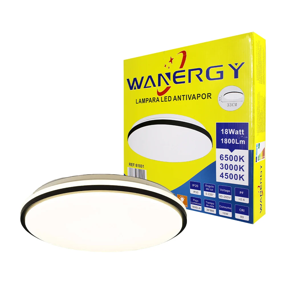 Lámpara de techo tipo plafon led antivapor, 33cm de largo de 18watts …