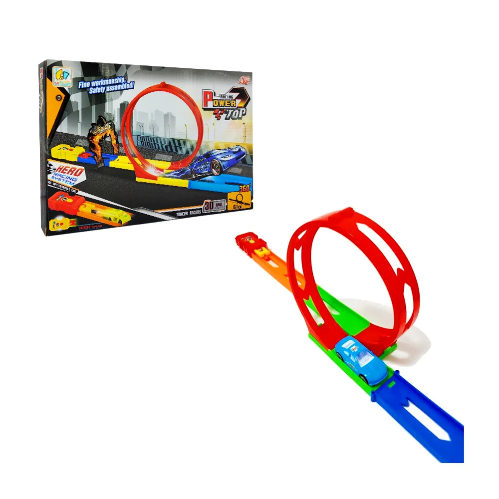 Pista armable racing power top 61cm con rampa de 360° + mini carrito,…