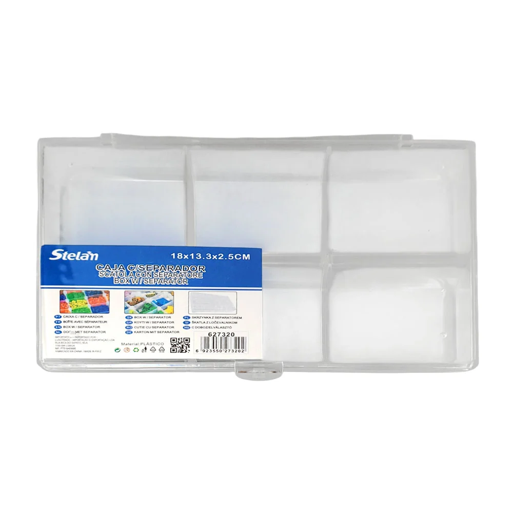 Caja organizadora con separadores rectangulares translúcida con 6 com…