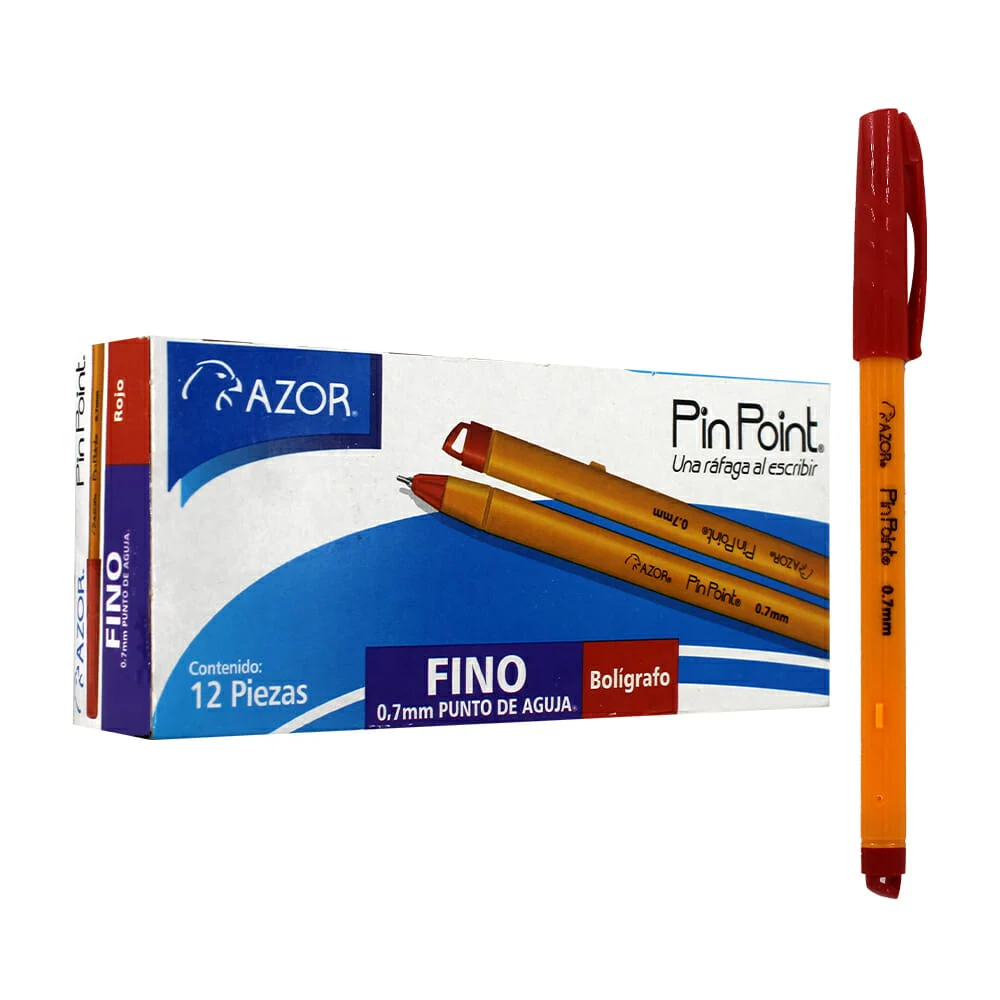 Caja con 12 bolígrafos finos azor de color rojo con punto de aguja 0,…