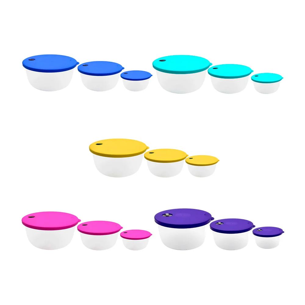 Juego con 3 tupper redondos de plástico transparentes, variedad de co…