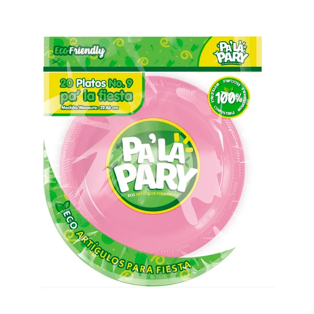 Paquete con 20 platos de plástico en color rosa de 9 in - 23 cm / 787…