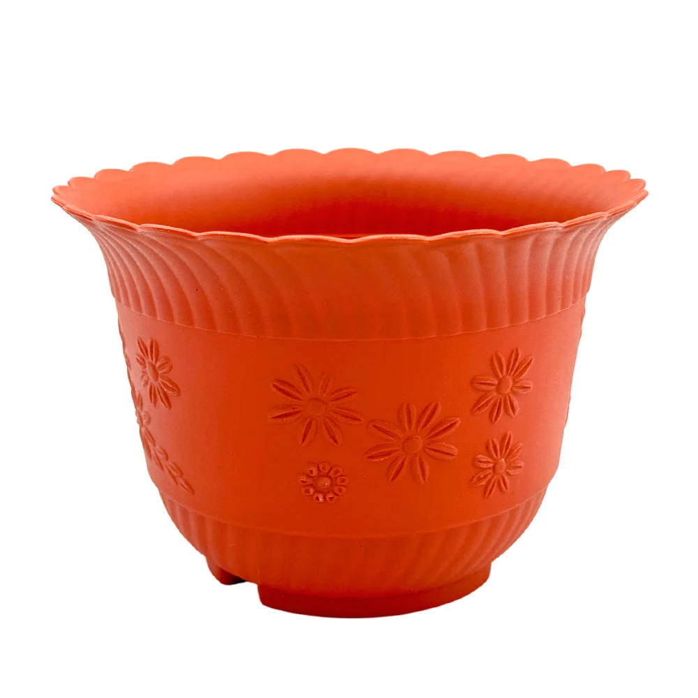 Maceta chica con detalle de flores, color terracota / 797951 / maceta…