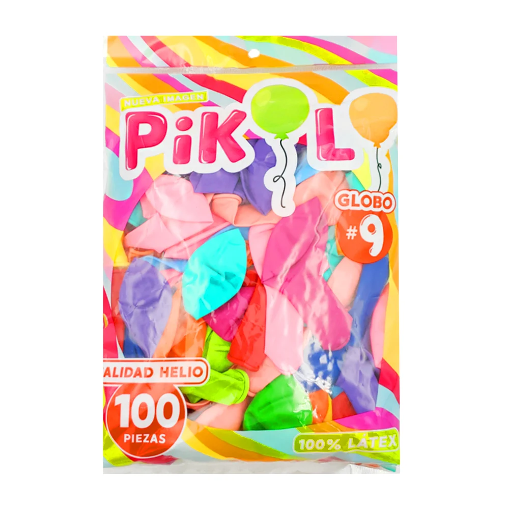 Paquete con 100 globos pikolo 9in - 23cm surtido en variedad de color…