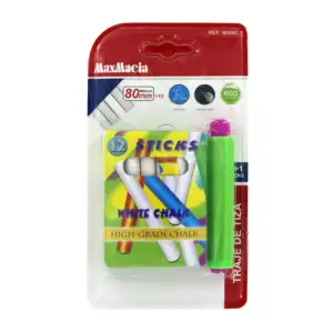 Blíster con caja de 12 gises-tizas de color blanco, 80mm + 1 porta gi…