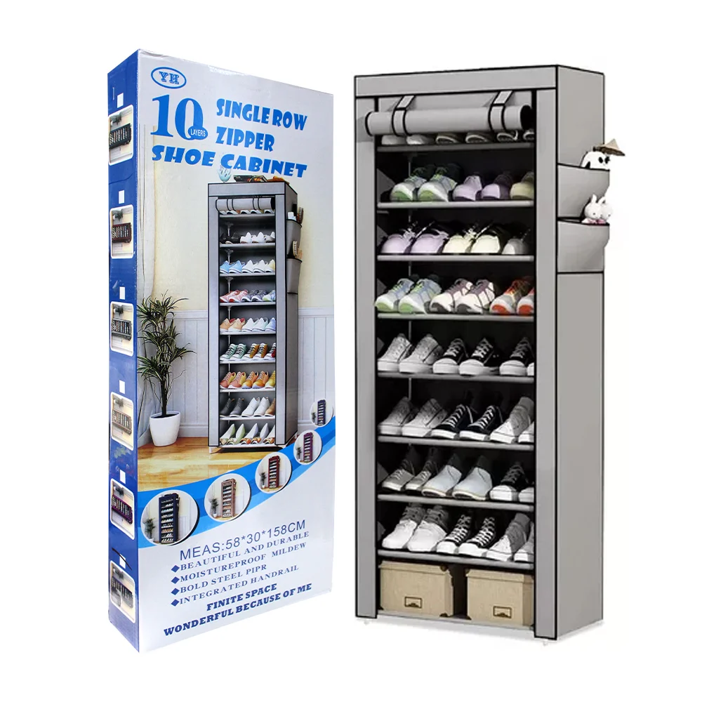 Organizador zapatero de 10 niveles con compartimentos laterales, 58x3…