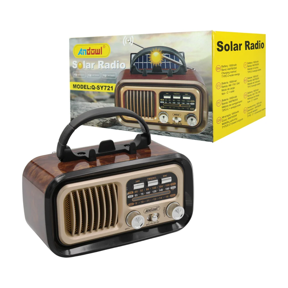 Radio solar andowl con estación am-fm-sw y diseño vintage, variedad d…
