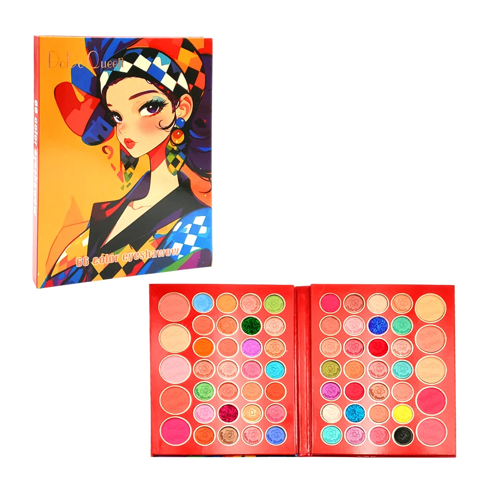 Paleta de sombras dodo queen con 66 tonos mate, satinado y glitter, v…