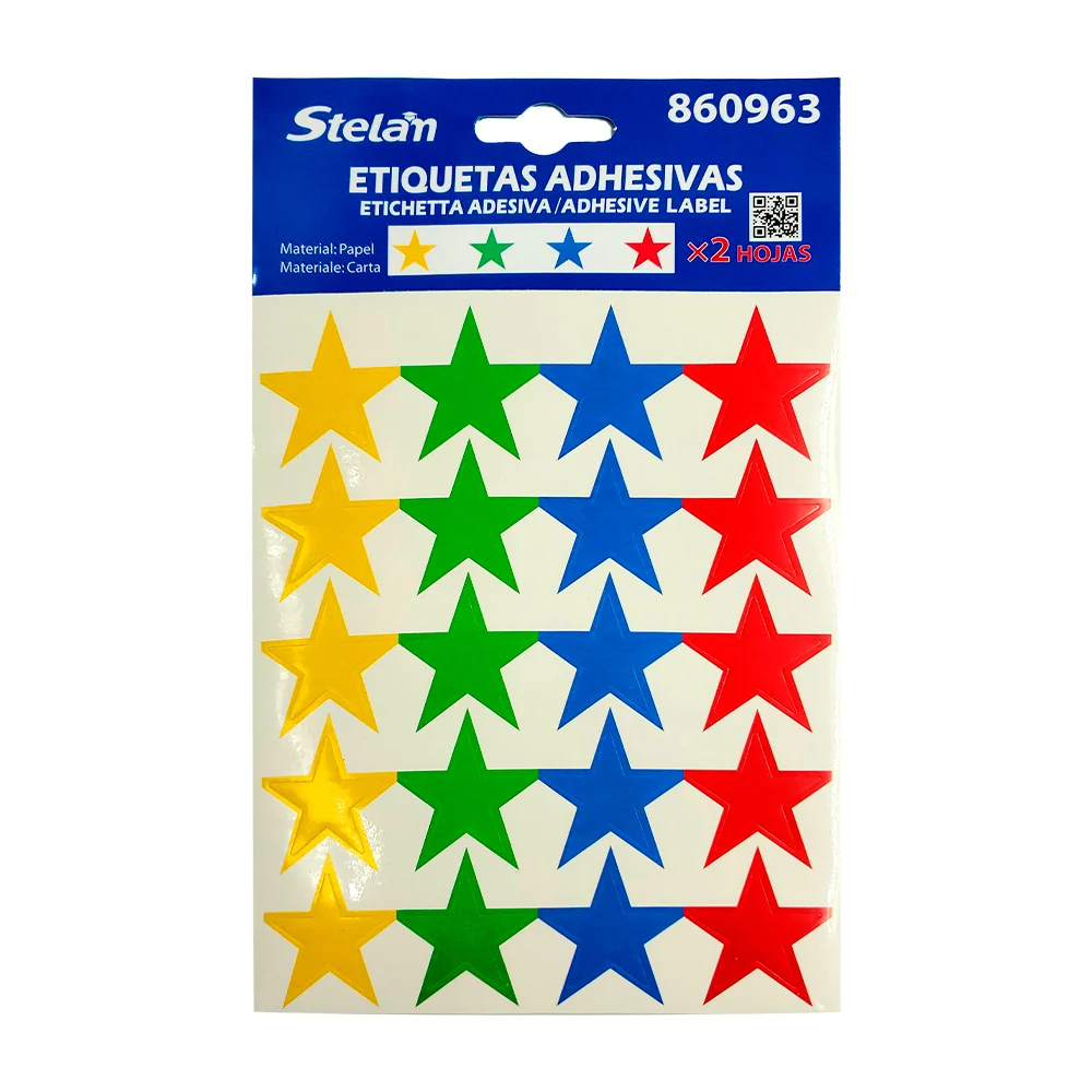 Paquete con 2 planillas de etiquetas adhesivas stelan con forma de es…