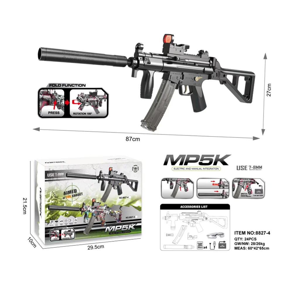 Pistola de hidrogel tipo mp5k con accesorios y color negro / 8827-4