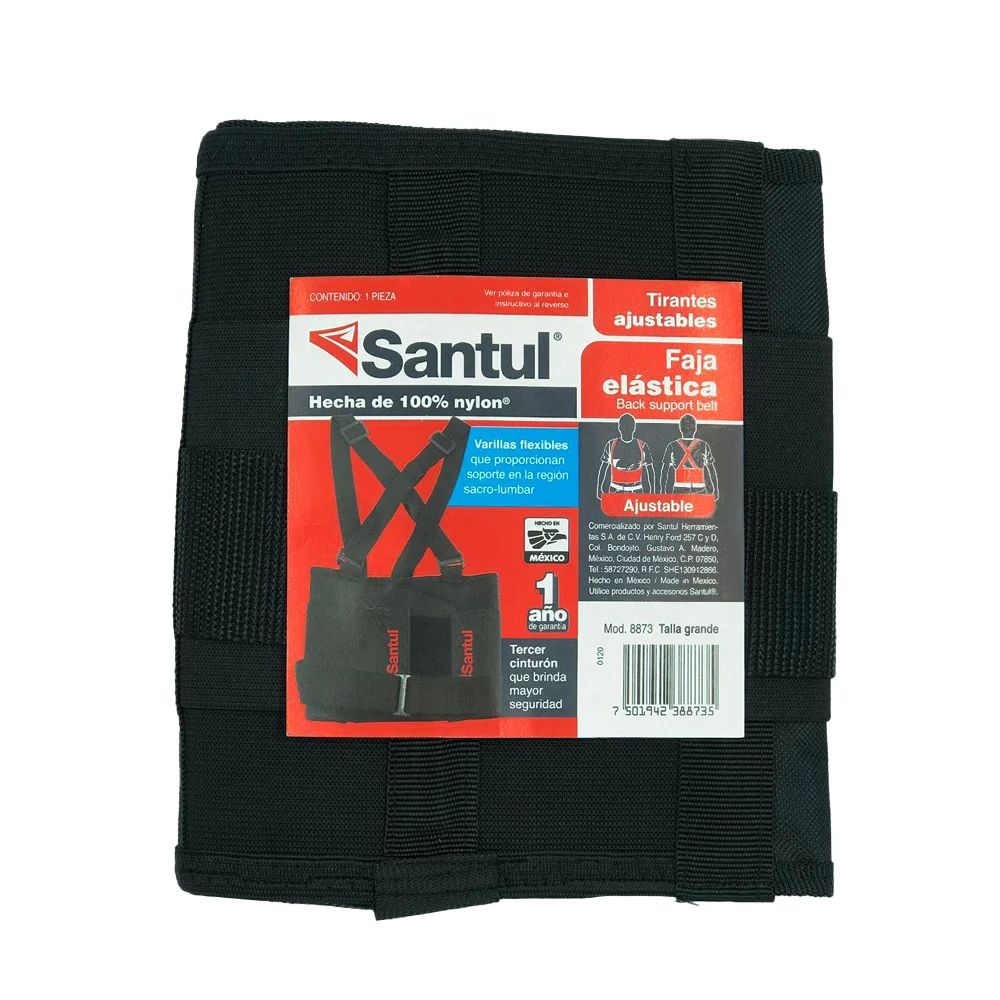 Faja cinturón elástica ajustable santul para trabajo de carga pesada 100% nylon con un tercer cinturón para mayor soporte, variedad de tallas / 8872