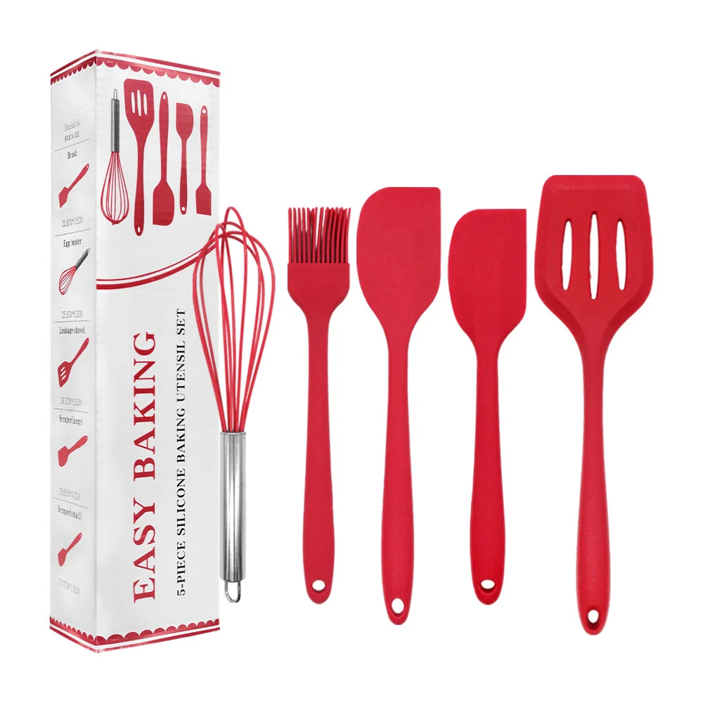 Set con 5 utensilios de silicón para cocina, brocha, batidor, 2 palas…