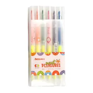 Blister de papelería con 6 plumones / marcatextos de doble punta, var…