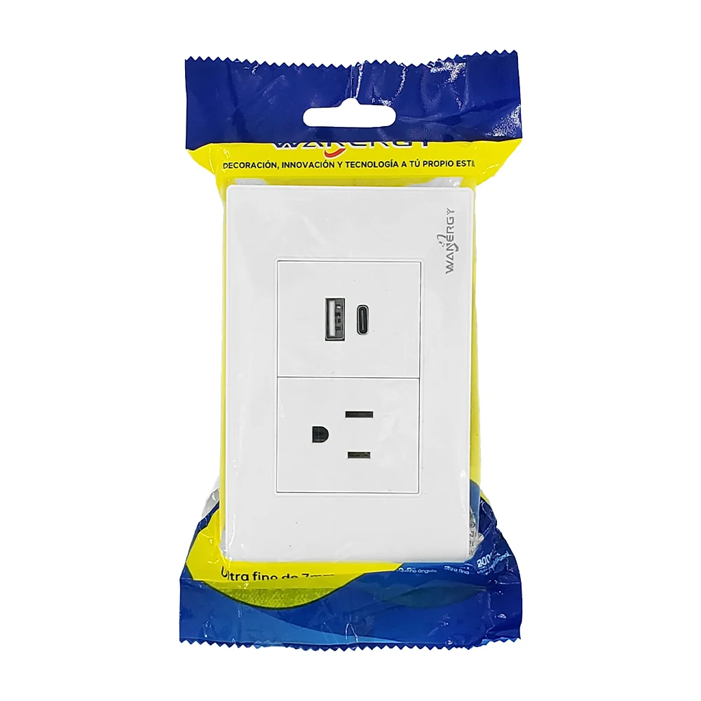 Placa enchufe de pared con contacto tomacorriente + puerto usb y tipo…