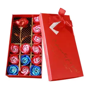Caja de regalo rectangular con listón moño, 12 mini rosas eternas tri…