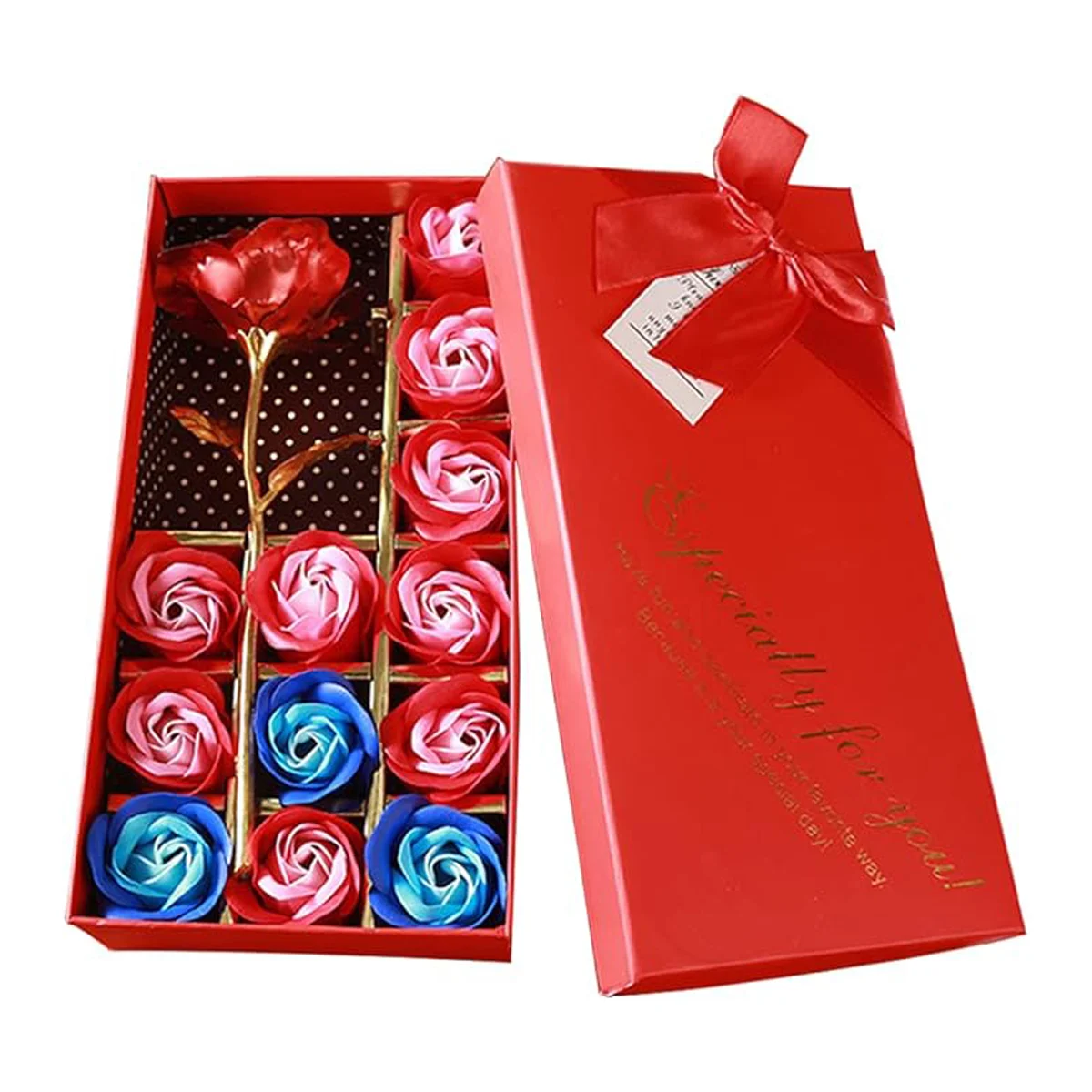 Caja de regalo rectangular con listón moño, 12 mini rosas eternas tri…