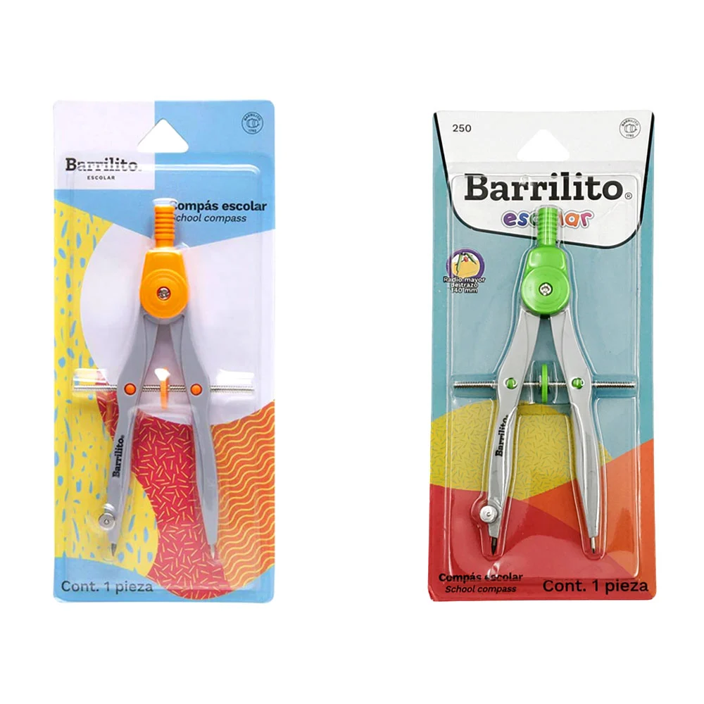 Compás escolar de precisión metálico barrilito, variedad de colores /…