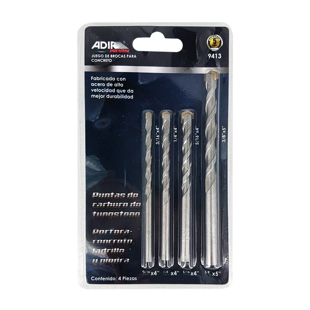 Juego 4 brocas de acero con punta de carburo tungsteno para concreto …