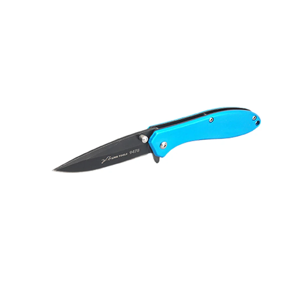 Navaja táctica plegable pavonada de acero inoxidable con mango azul 3…