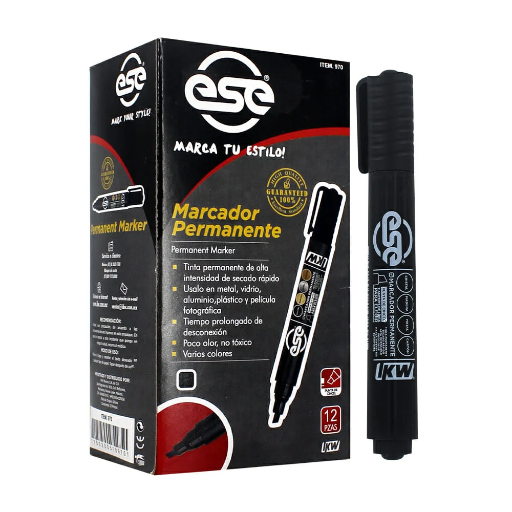 1pz marcador - plumón permanente ikw con punta cincel color negro / 9…