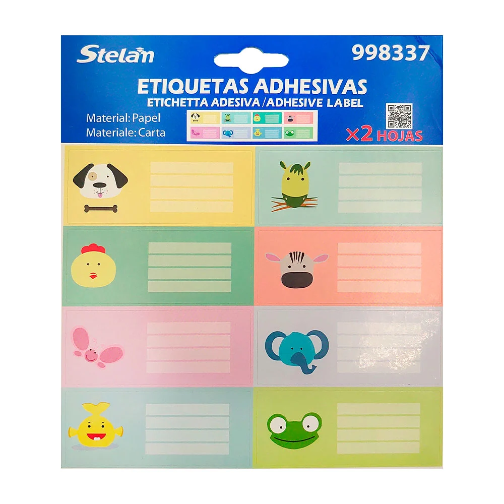 Blíster de papelería con 2 hojas de etiquetas adhesivas medianas, con…