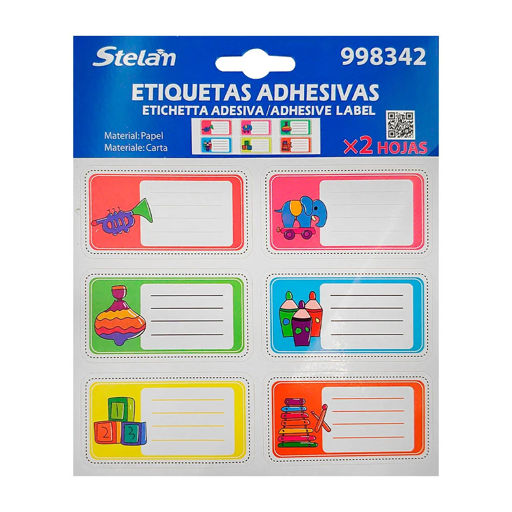 Blíster de papelería con 2 hojas de etiquetas adhesivas pequeñas, con…