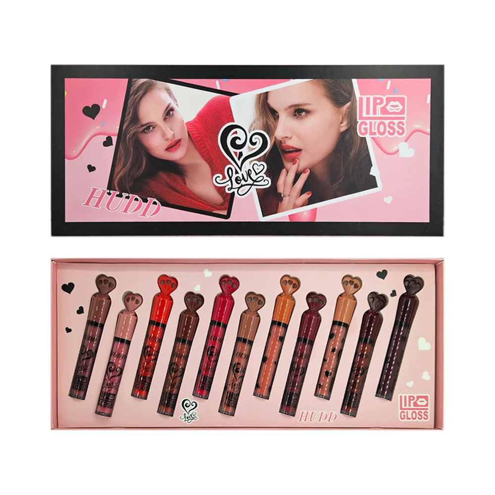 Caja con 11 labiales líquidos en efecto matte y tapadera de corazón /…