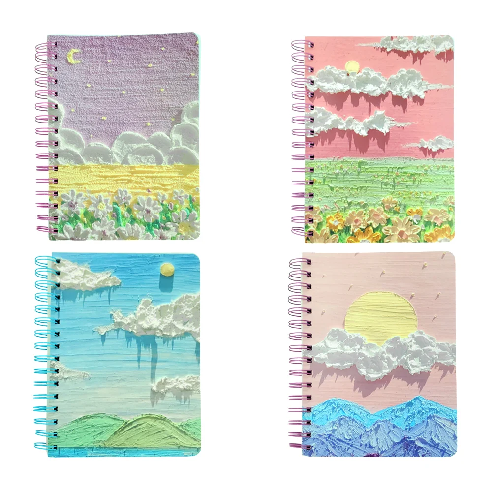 Cuaderno chico, doble espiral metálico, estampado efecto pintura, var…