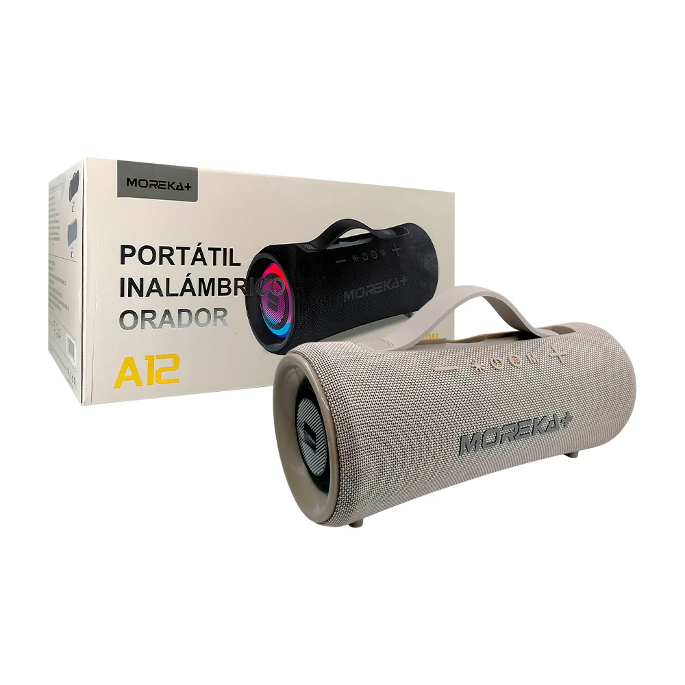 Bocina bluetooth portátil moreka en forma cilíndrica horizontal con t…