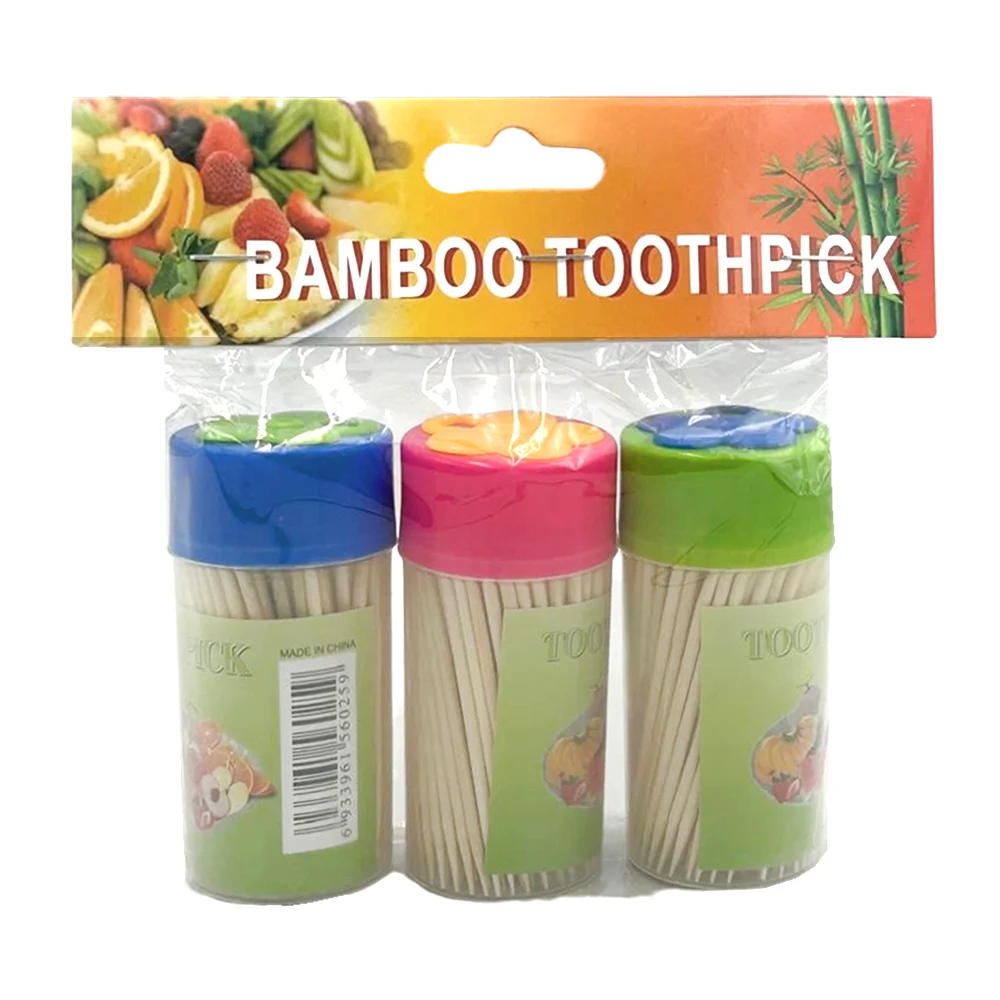 Paquete 3 botes con 150 palillos de bambú para dientes y tapa con fig…