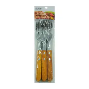 Paquete 6 tenedores metálicas de acero inoxidable con mango de madera…