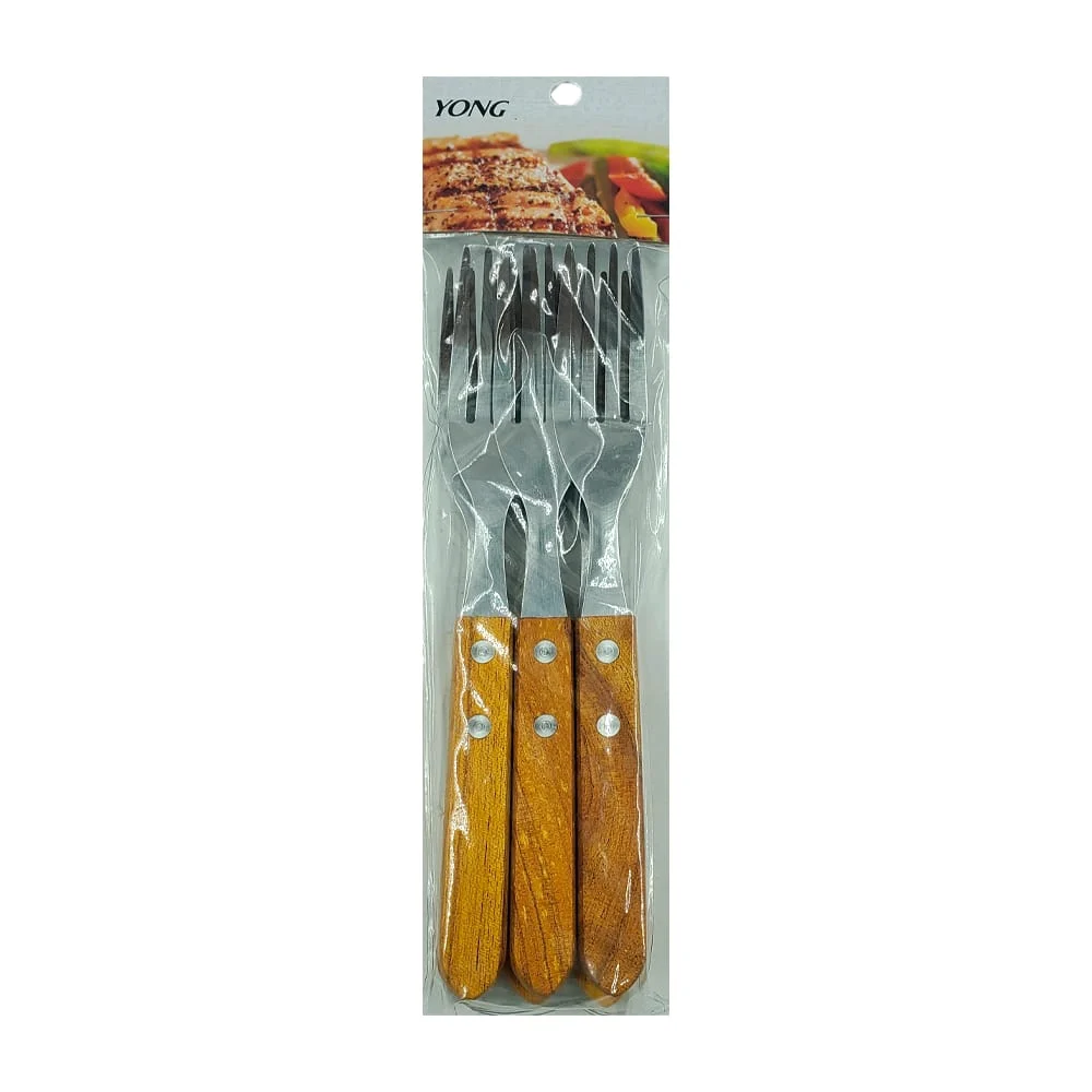 Paquete 6 tenedores metálicas de acero inoxidable con mango de madera…