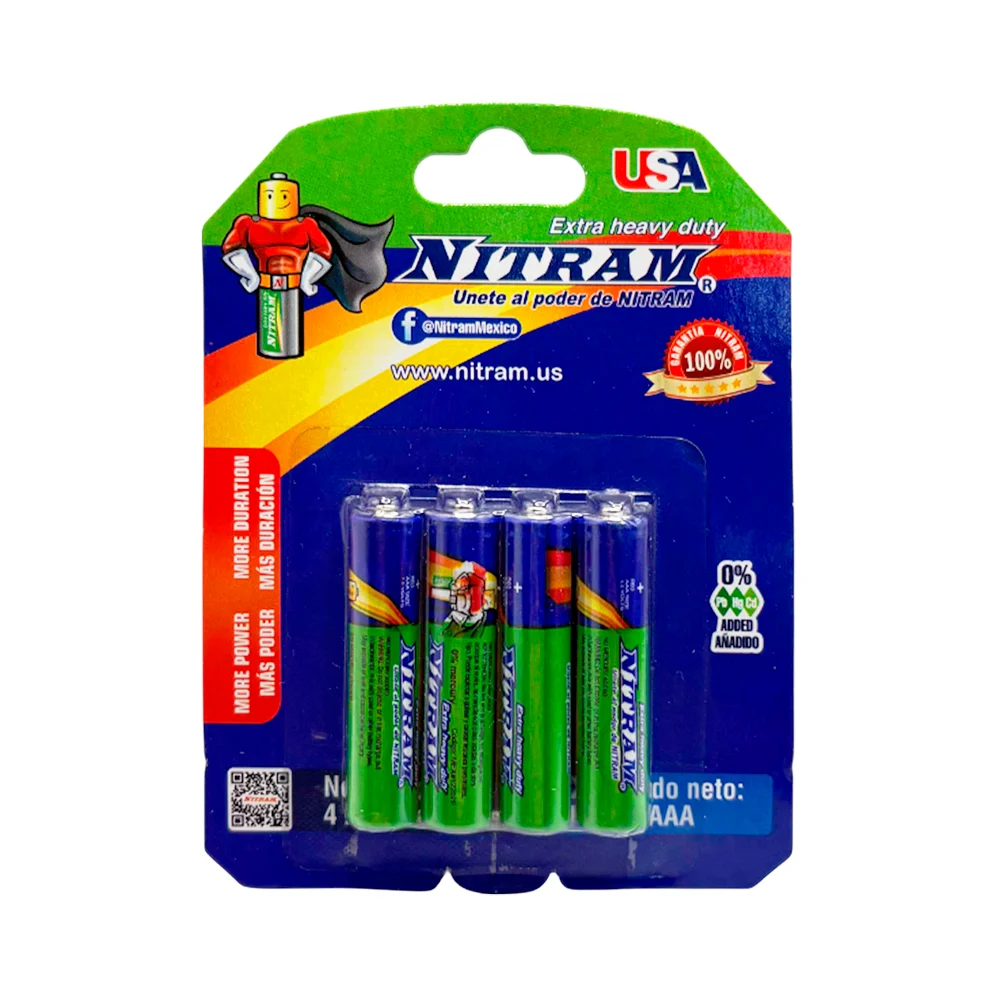 Blíster con 4 pilas - baterías nitram aaa - triple a / aaa-bl