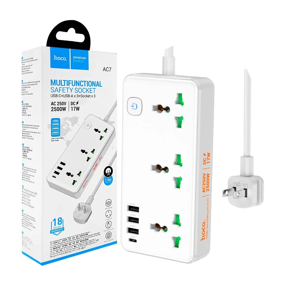 Extensión eléctrica multicontacto multifuncional de 1.5m con 3 tomaco…