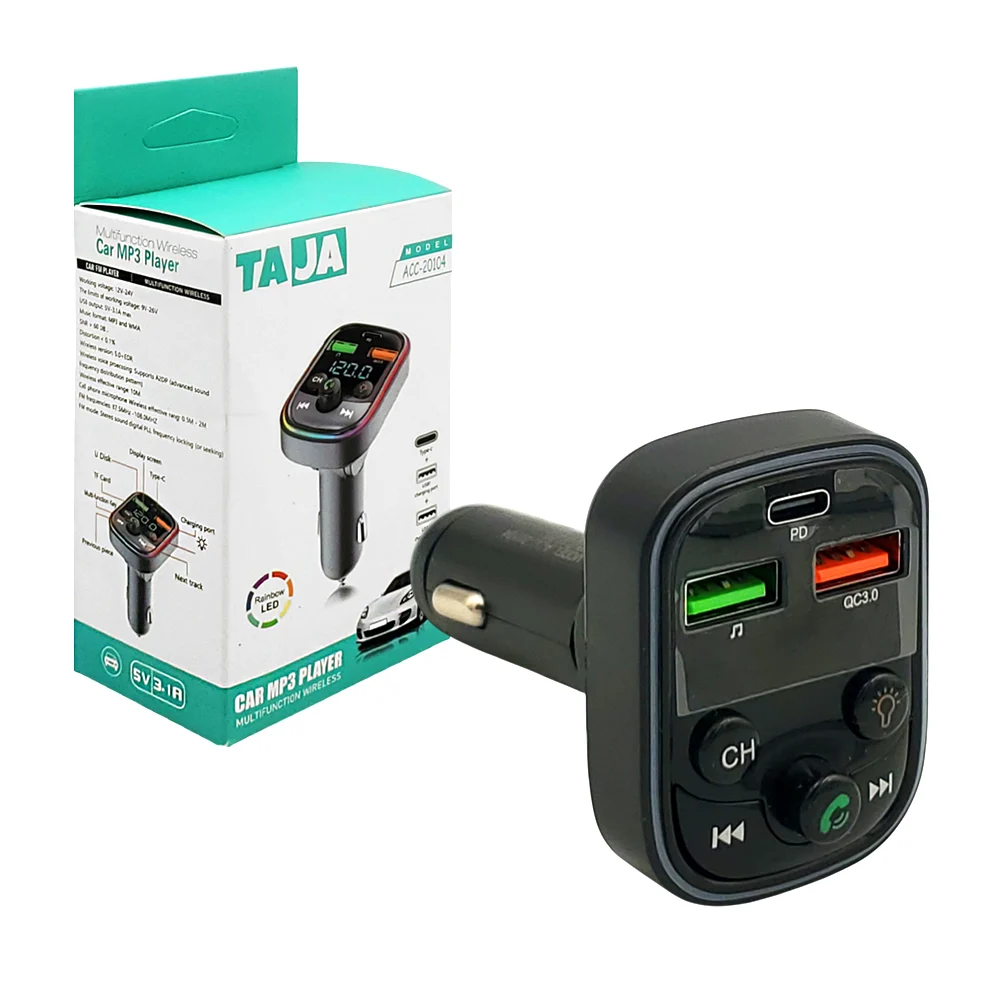 Transmisor bluetooth con radio mp3, 2 puertos usb y luces rgb para au…