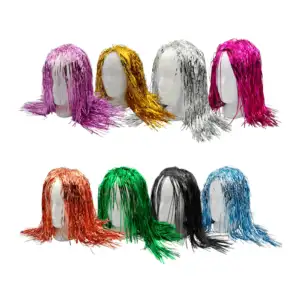 Peluca para fiesta con efecto metálico tipo lluvia, variedad de color…