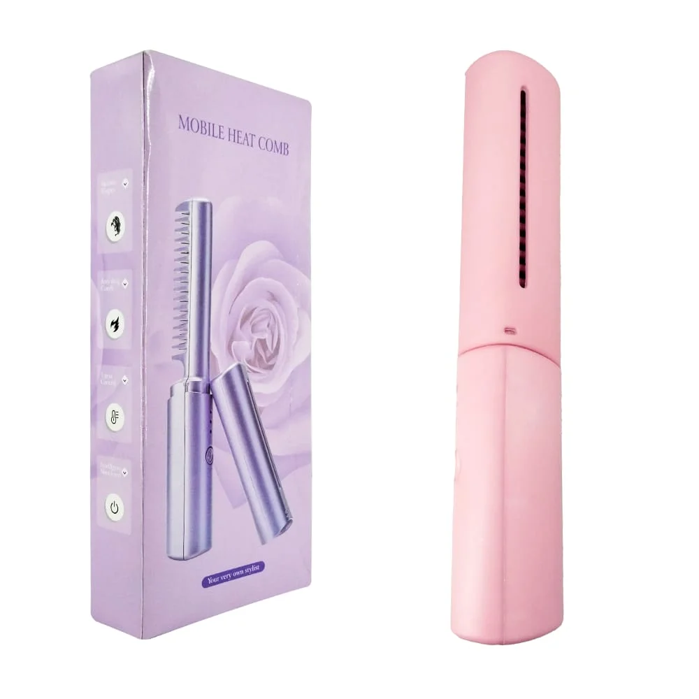 Mini plancha de pelo recargable portátil en forma de cepillo alisador…
