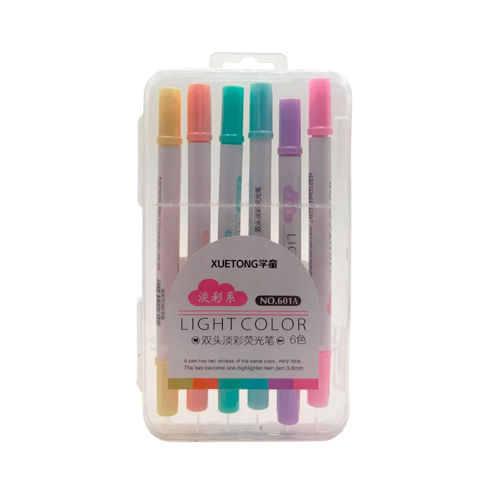 Paquete con 6 plumones de punta doble y colores claros / light color …