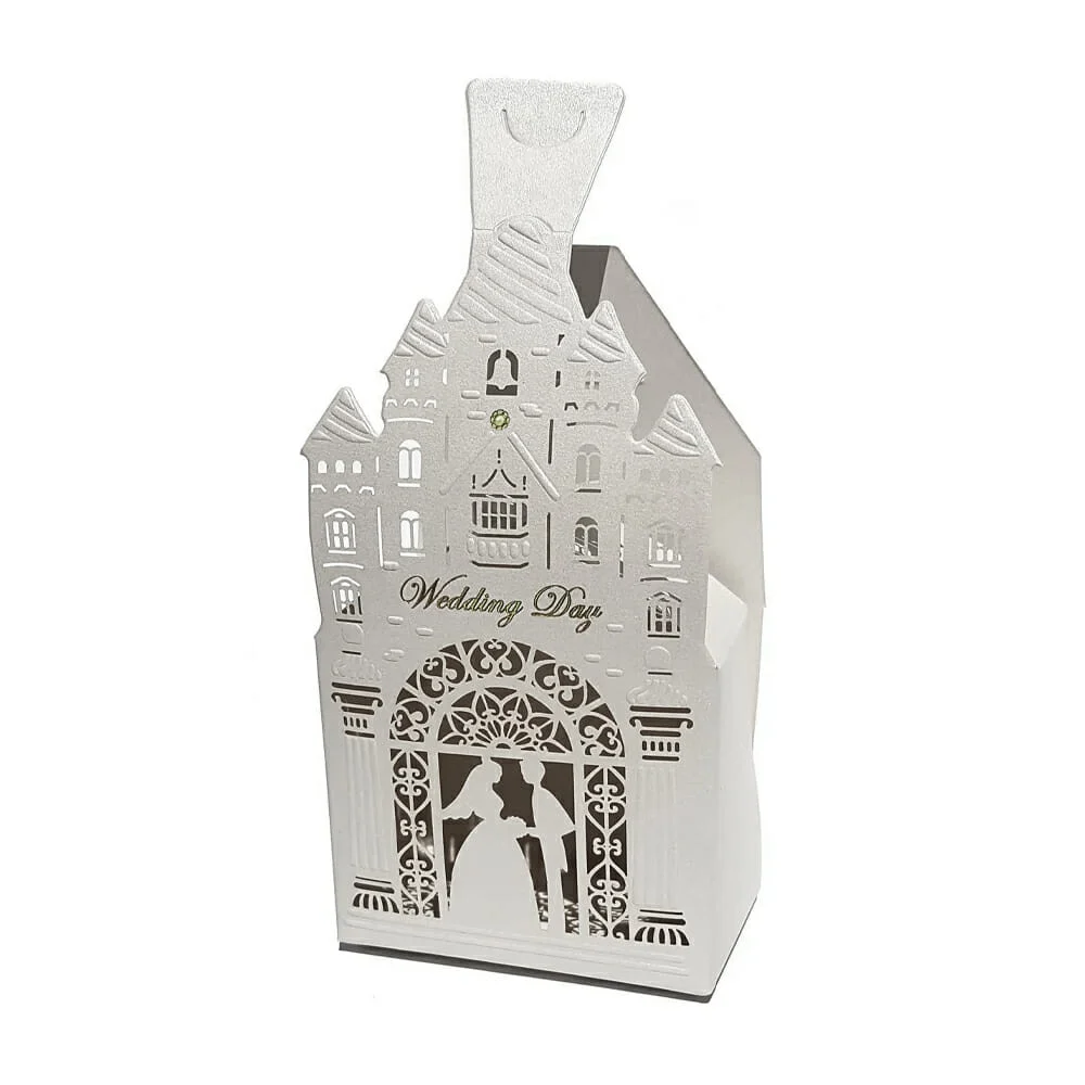 Paquete con 12 cajas armables de cartón en forma de iglesia con temát…