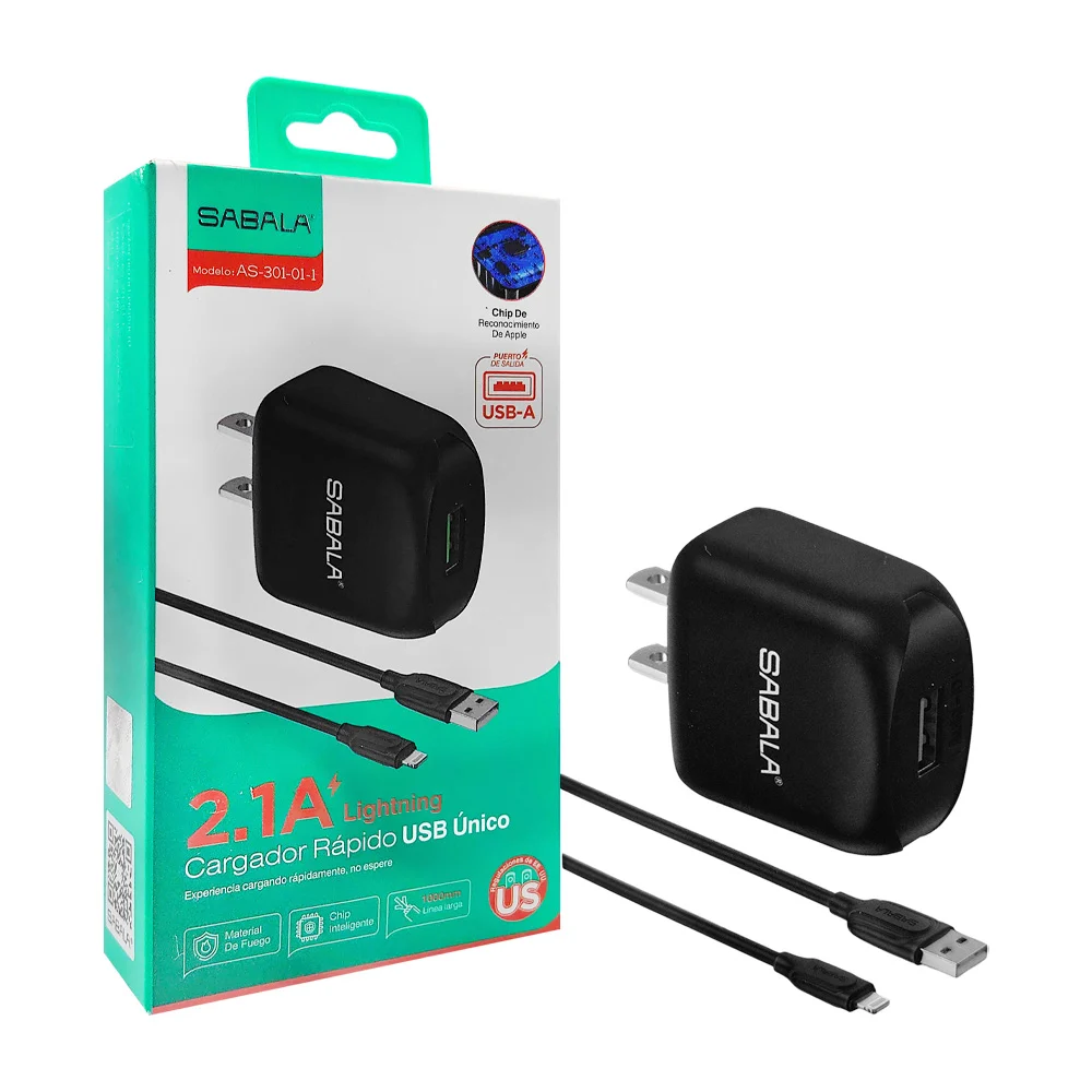 Combo cubo cargador sabala con puerto usb + cable usb de 1m con entra…