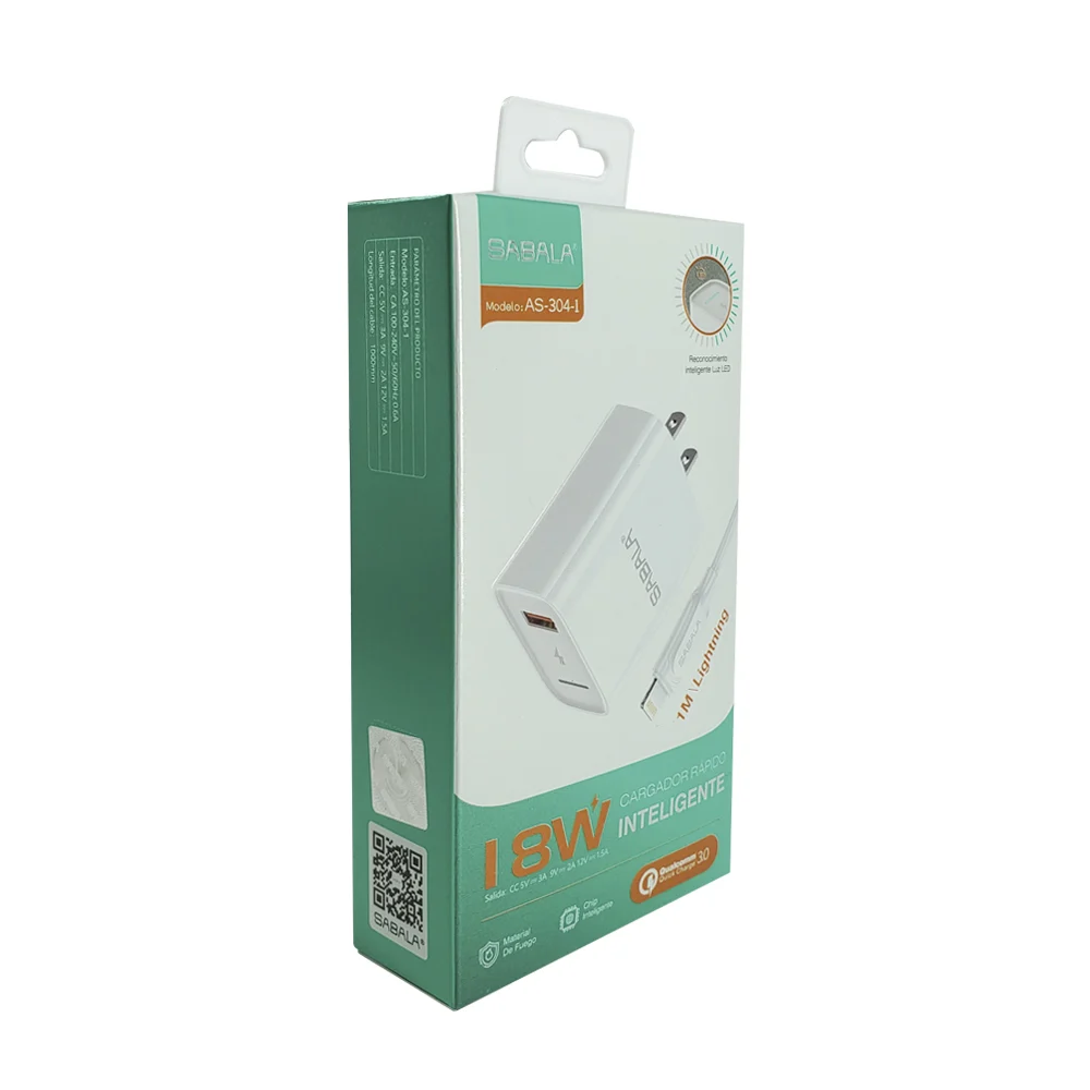 Combo cargador de carga rápida sabala con entrada lightning, 18w / 05…