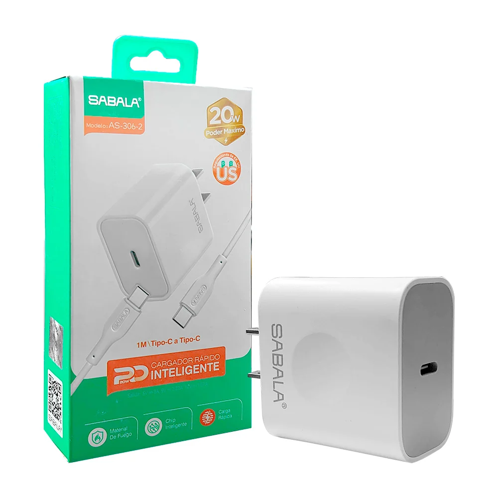 Combo cargador sabala con cable de entrada tipo c a tipo c, 20w carga…