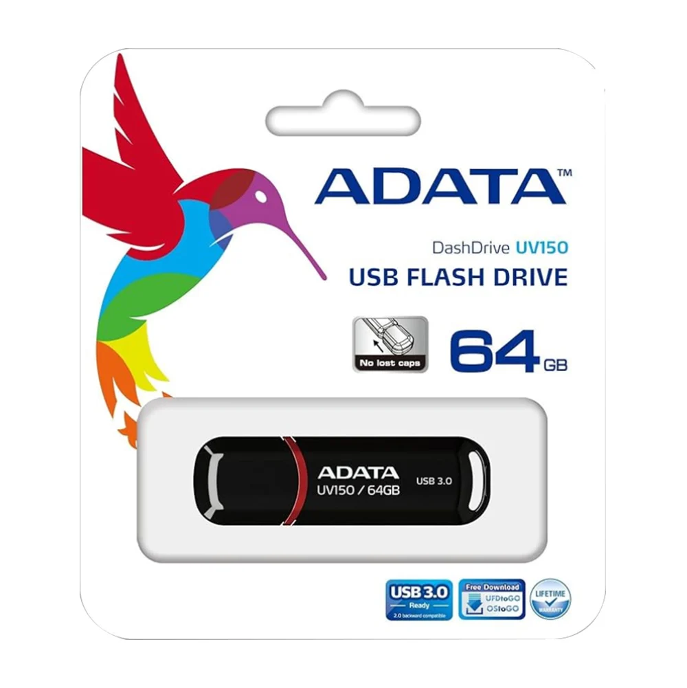 Memoria flash adata uv150 de 64gb con usb 3.2 en color negro / auv150-64g-rbk